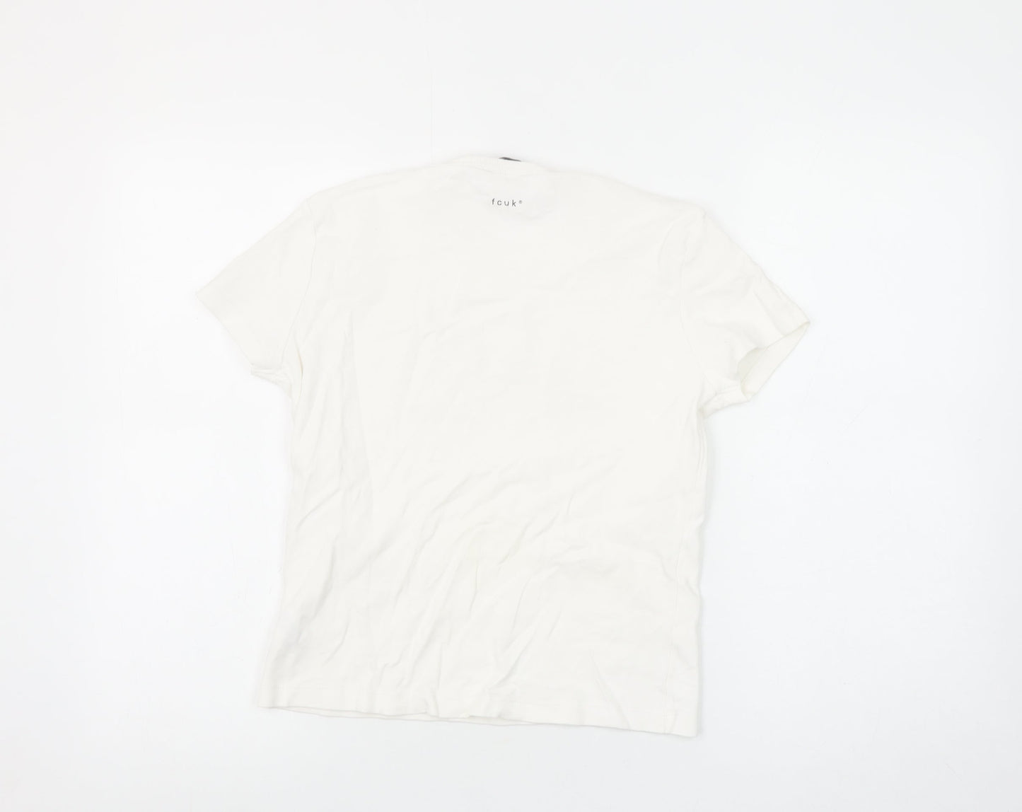 French Connection Women White L Basic Cotton T-Shirt Funny Print