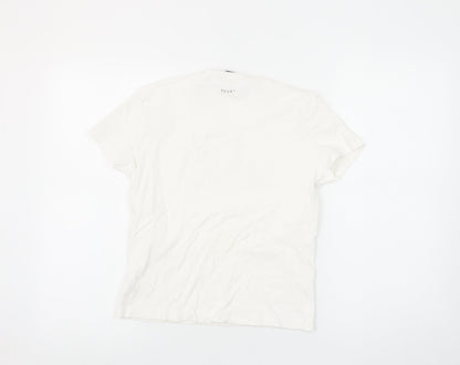 French Connection Women White L Basic Cotton T-Shirt Funny Print