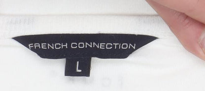 French Connection Women White L Basic Cotton T-Shirt Funny Print