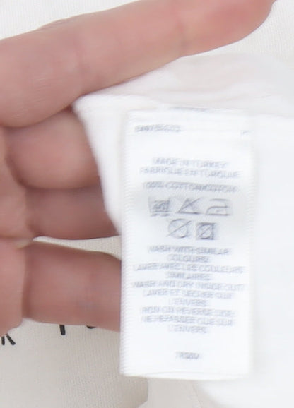 French Connection Women White L Basic Cotton T-Shirt Funny Print