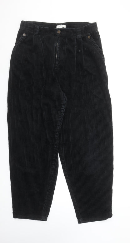 Topshop Womens Black Corduroy Tapered Trousers UK 14 High Waist