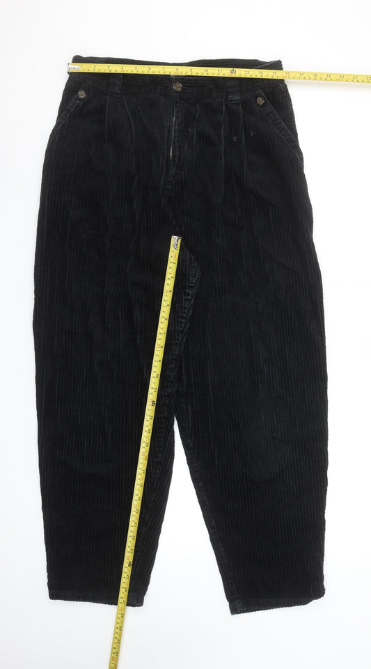 Topshop Womens Black Corduroy Tapered Trousers UK 14 High Waist
