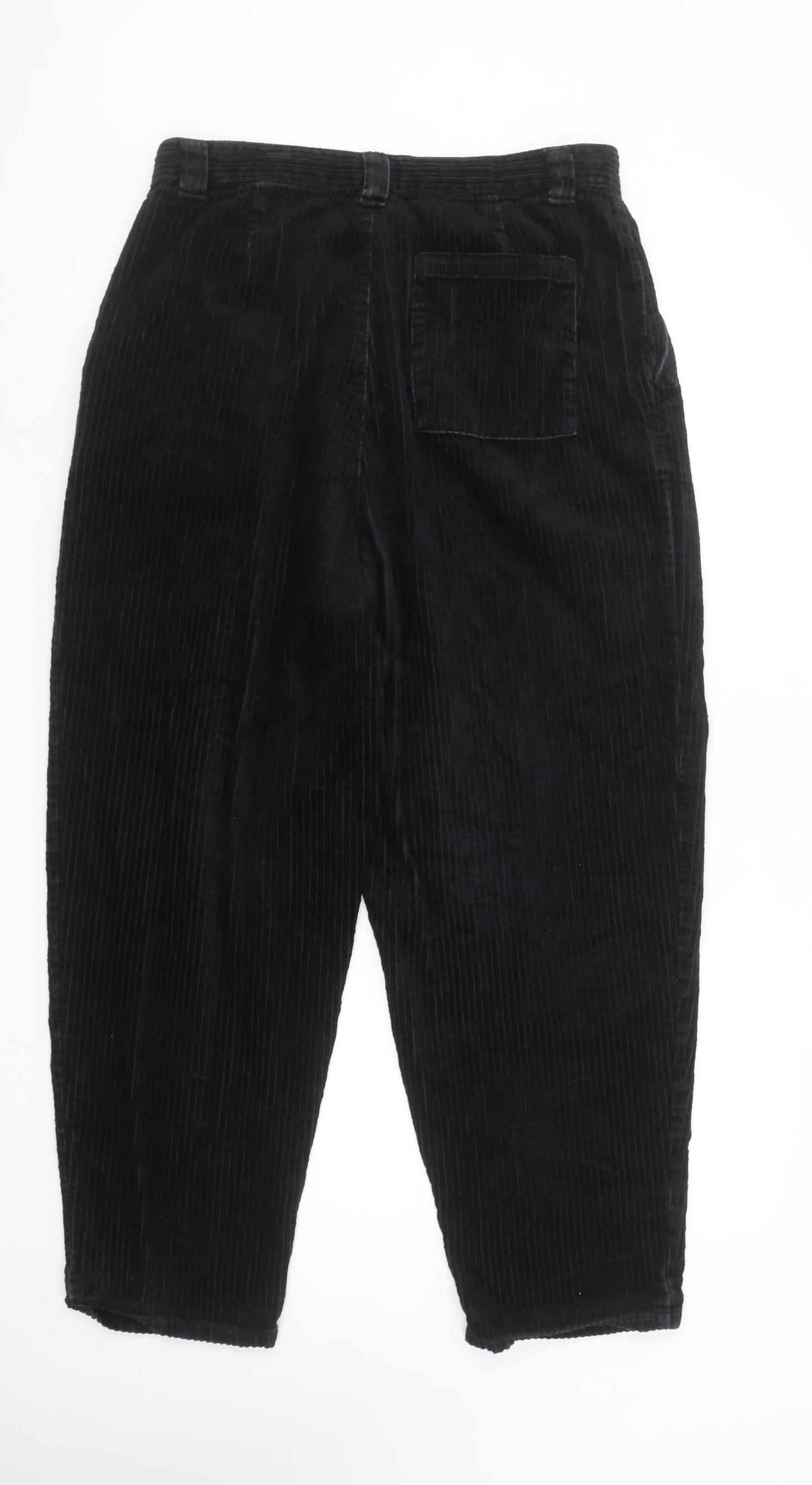 Topshop Womens Black Corduroy Tapered Trousers UK 14 High Waist