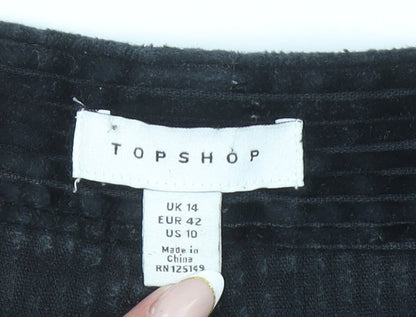 Topshop Womens Black Corduroy Tapered Trousers UK 14 High Waist