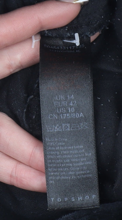 Topshop Womens Black Corduroy Tapered Trousers UK 14 High Waist