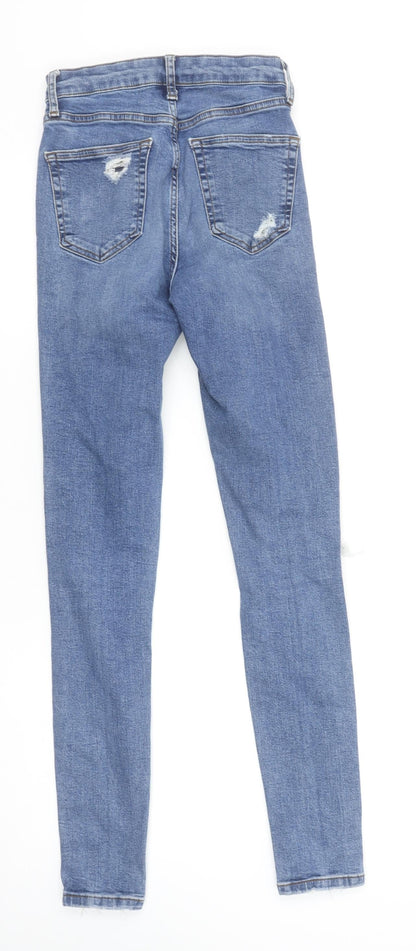 Topshop Women’s Blue Distressed High Rise Skinny Jeans Size 8 W26 L34