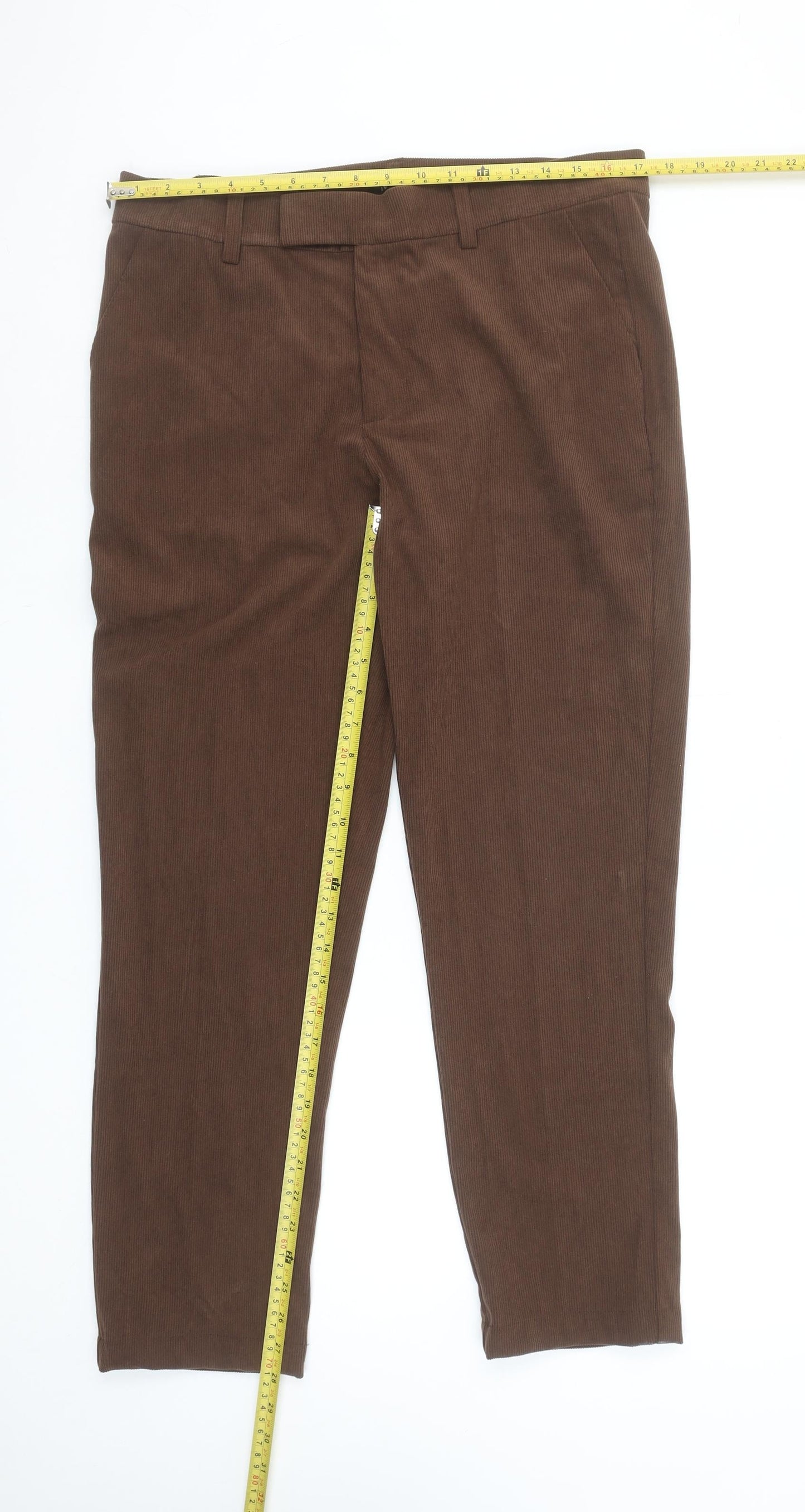 boohooMAN Men's Brown Corduroy Chino Trousers Size L Regular Fit