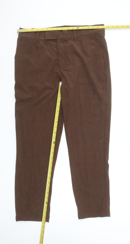 boohooMAN Men's Brown Corduroy Chino Trousers Size L Regular Fit