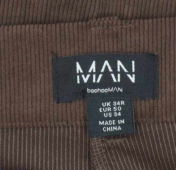 boohooMAN Men's Brown Corduroy Chino Trousers Size L Regular Fit