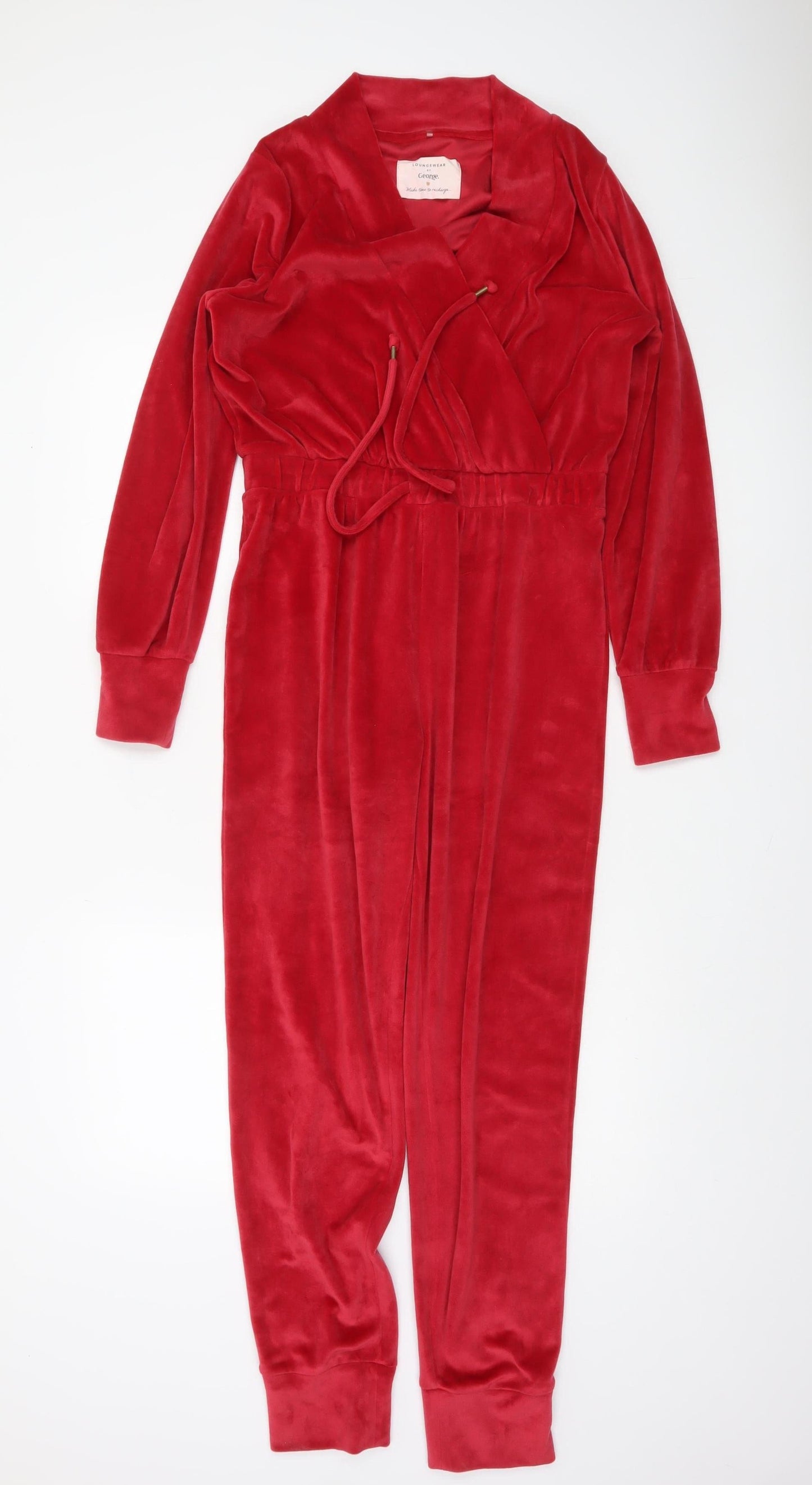 George Women’s Red Velour Long Sleeve One Piece Small