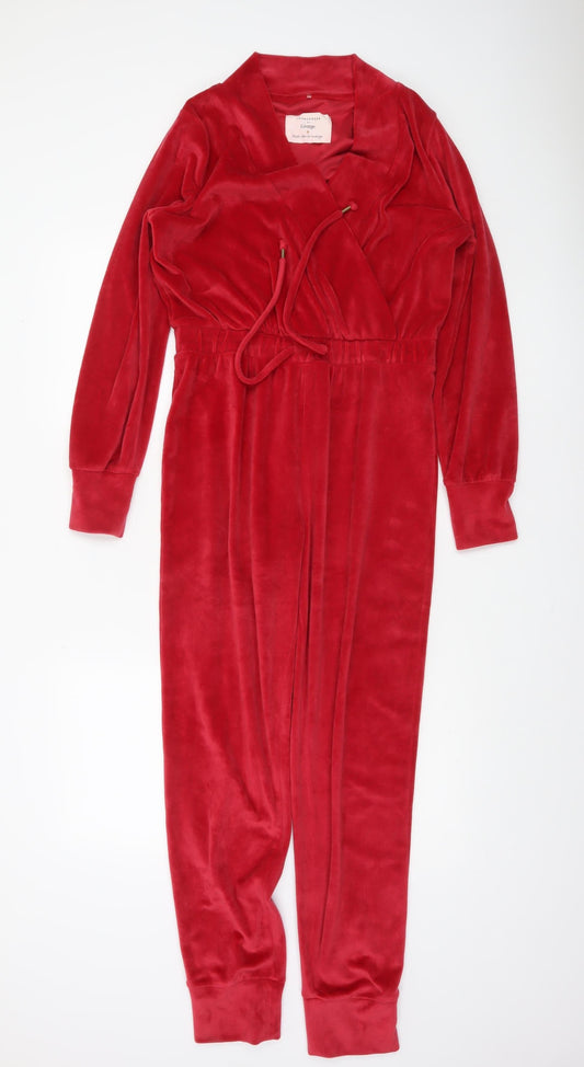 George Women’s Red Velour Long Sleeve One Piece Small