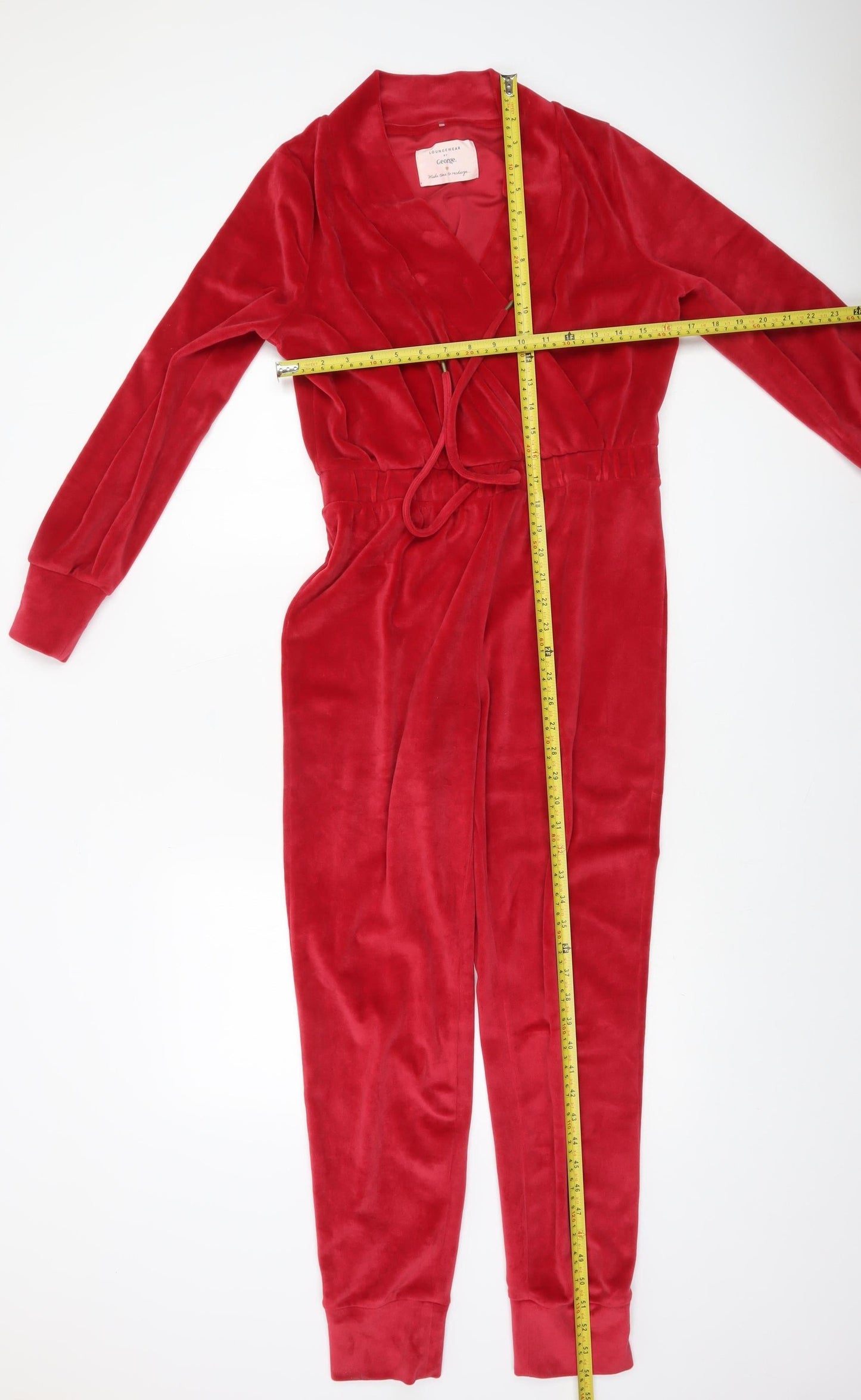 George Women’s Red Velour Long Sleeve One Piece Small
