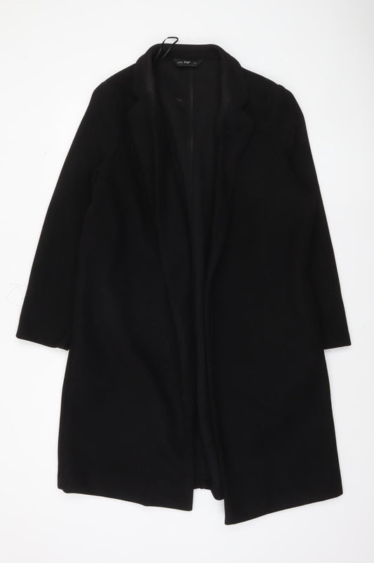 F&F Women Black Mid-Length Overcoat Lined Open Front Coat Size L