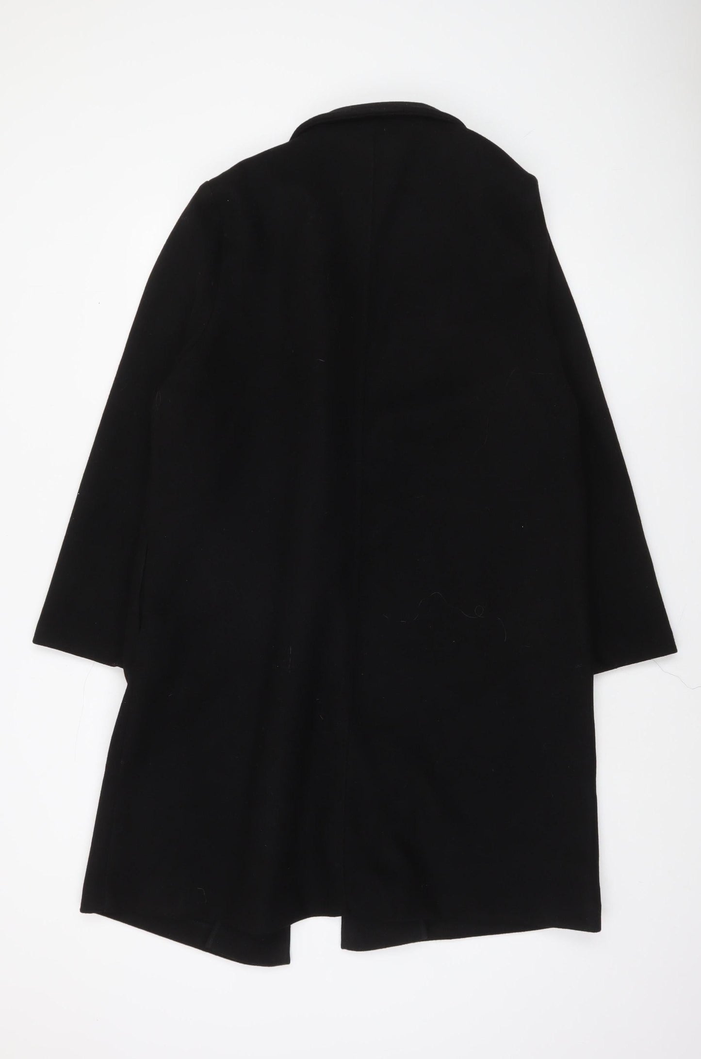 F&F Women Black Mid-Length Overcoat Lined Open Front Coat Size L