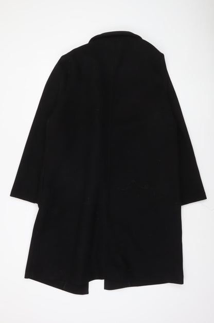 F&F Women Black Mid-Length Overcoat Lined Open Front Coat Size L
