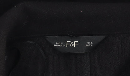 F&F Women Black Mid-Length Overcoat Lined Open Front Coat Size L