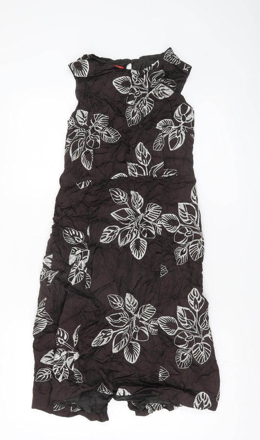 Monsoon Women Black Floral Embroidered Sleeveless Shift Dress Size 12