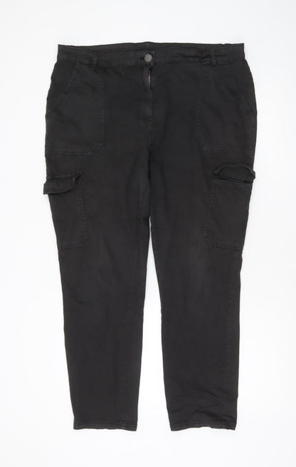 George Women's Black Cargo Trousers Size 20 Cotton Stretch
