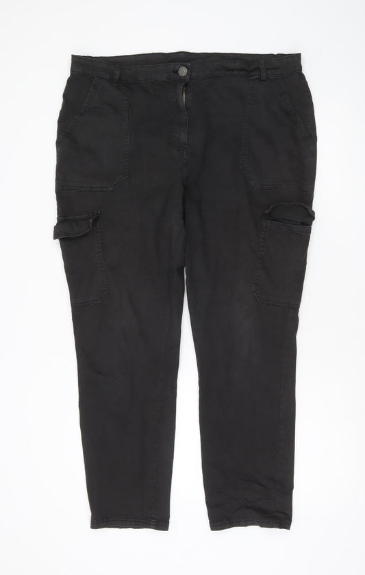 George Women's Black Cargo Trousers Size 20 Cotton Stretch