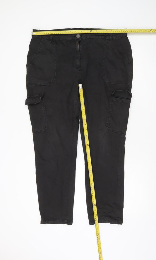 George Women's Black Cargo Trousers Size 20 Cotton Stretch