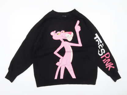 Bershka Women Black Pink Panther Graphic Pullover Sweatshirt Size 12 M-L