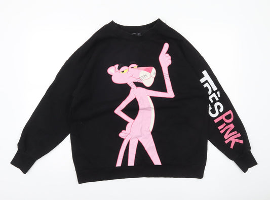 Bershka Women Black Pink Panther Graphic Pullover Sweatshirt Size 12 M-L