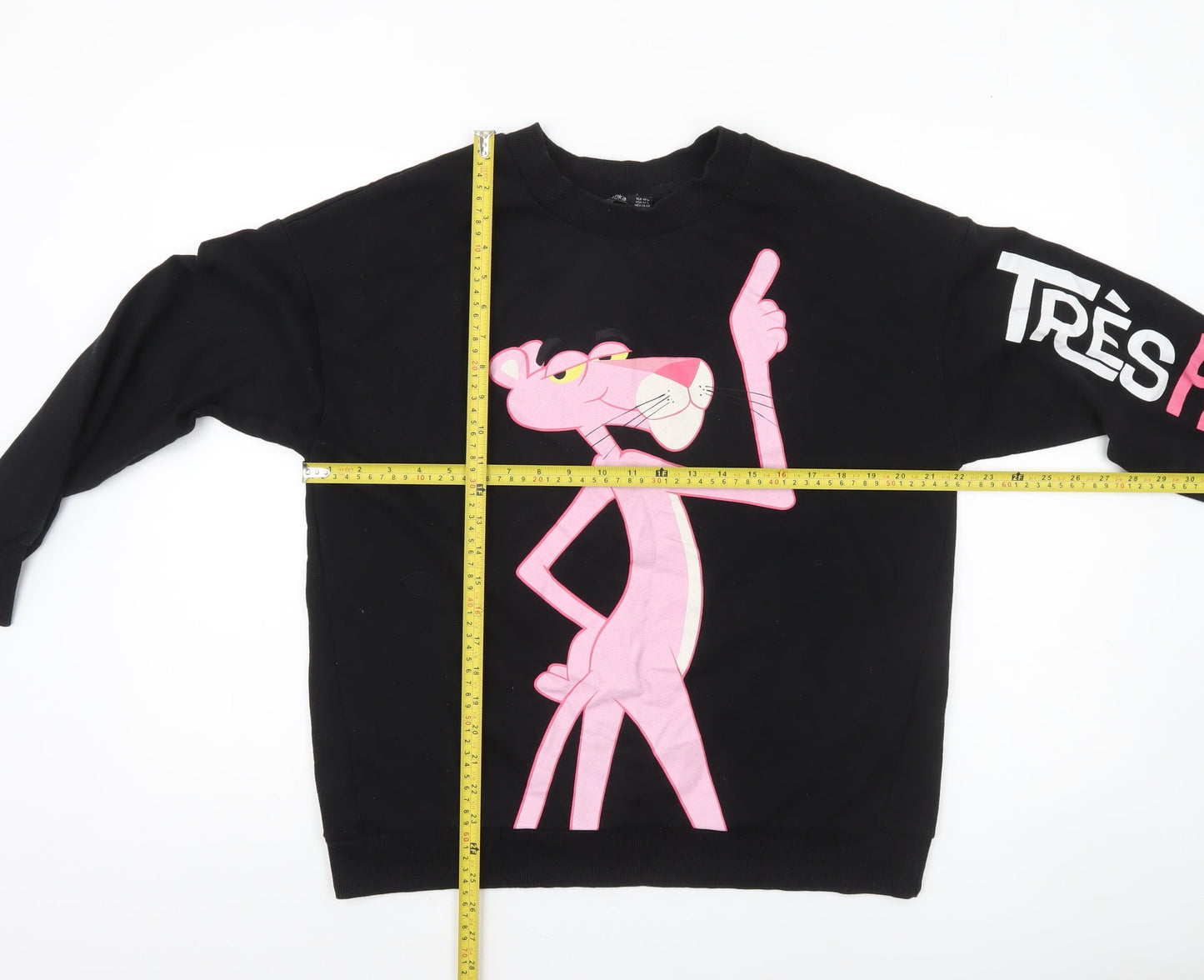 Bershka Women Black Pink Panther Graphic Pullover Sweatshirt Size 12 M-L