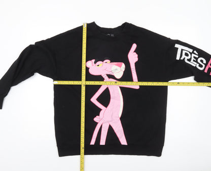 Bershka Women Black Pink Panther Graphic Pullover Sweatshirt Size 12 M-L