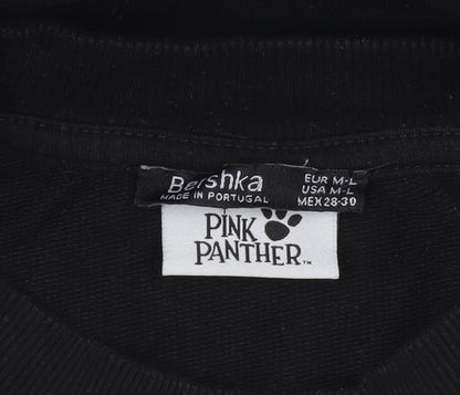 Bershka Women Black Pink Panther Graphic Pullover Sweatshirt Size 12 M-L