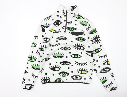 Mens UK Size S Neon Riot White 1/2 Zip Sweatshirt