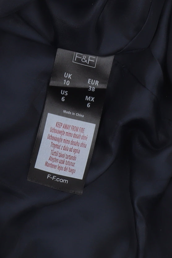 F&F Women's Blue Short Puffer Jacket Size 10 with Faux Fur Collar