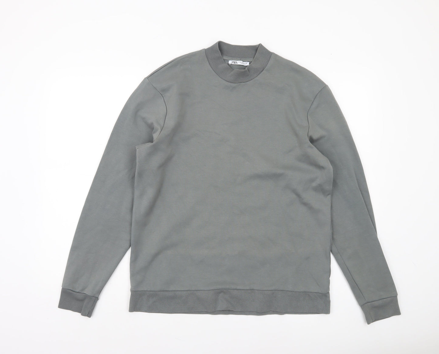Zara Men's Grey Cotton Blend Crew Neck Sweatshirt Size M