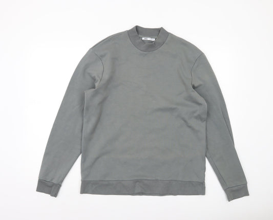 Zara Men's Grey Cotton Blend Crew Neck Sweatshirt Size M