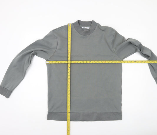 Zara Men's Grey Cotton Blend Crew Neck Sweatshirt Size M