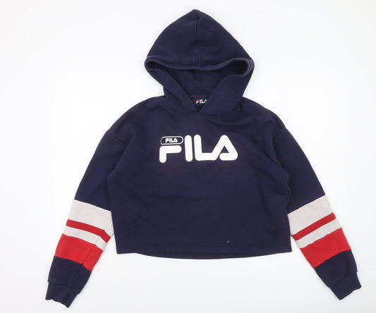 FILA Women’s Navy Pullover Hoodie S Cropped Logo Sweatshirt