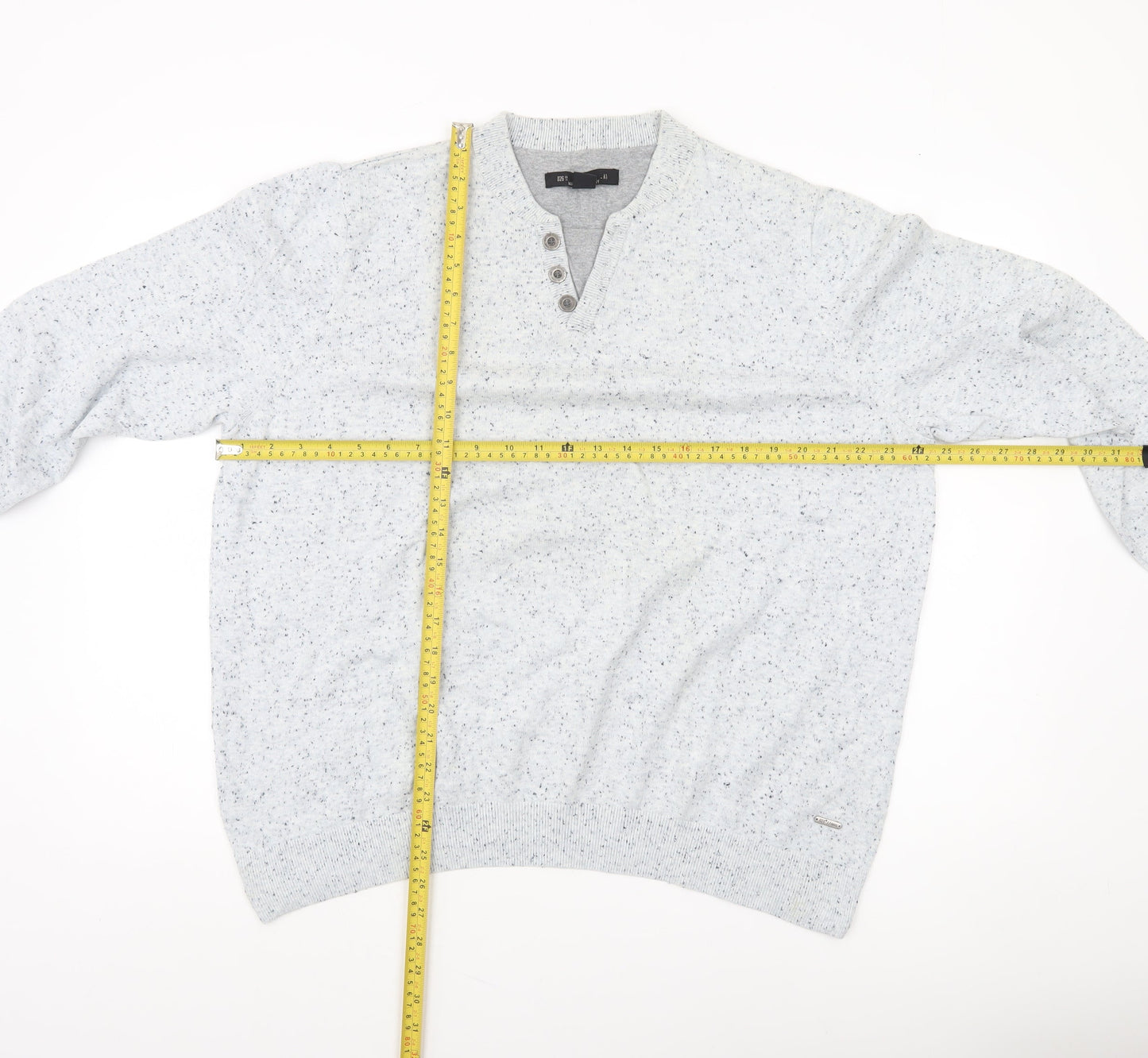 CODE Mens Grey 2XL Henley Knit Jumper Long Sleeve Casual