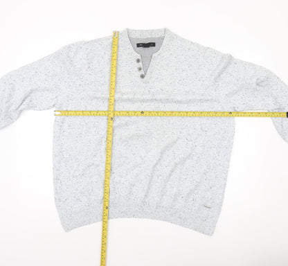 CODE Mens Grey 2XL Henley Knit Jumper Long Sleeve Casual