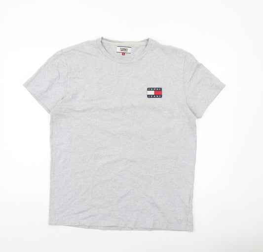 Tommy Jeans Men's Grey L Regular Fit Cotton Crew Neck T-Shirt