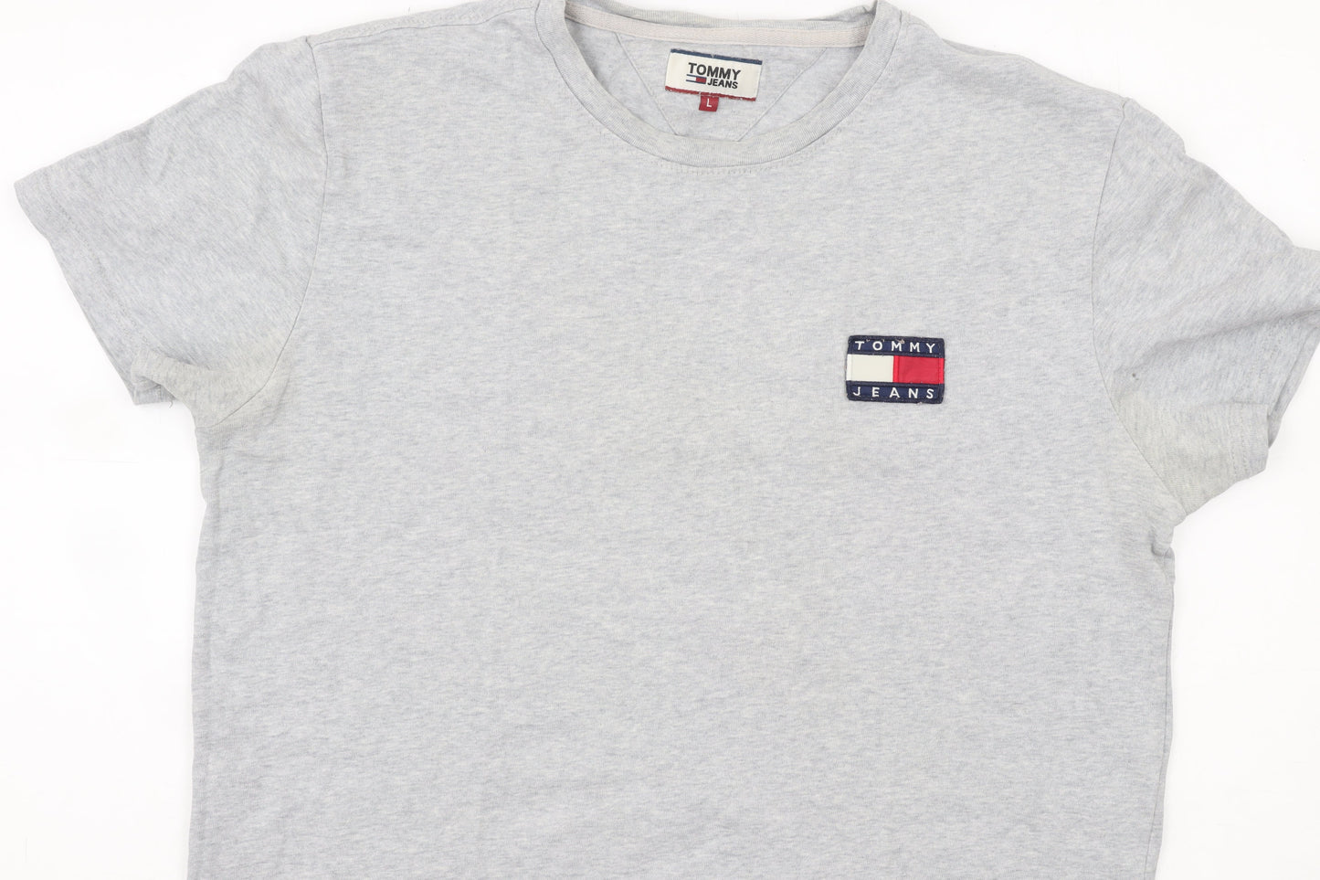 Tommy Jeans Men's Grey L Regular Fit Cotton Crew Neck T-Shirt