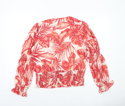 Gallery Women’s Red Floral Print Long Sleeve V-Neck Blouse Size 12