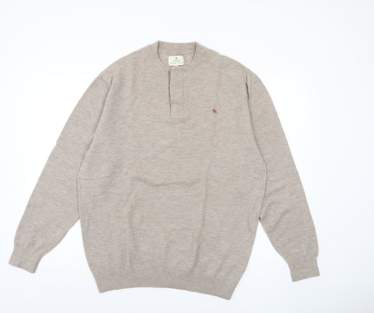 Magee Men Beige 2XL Merino Wool Henley Jumper Lightweight Knit