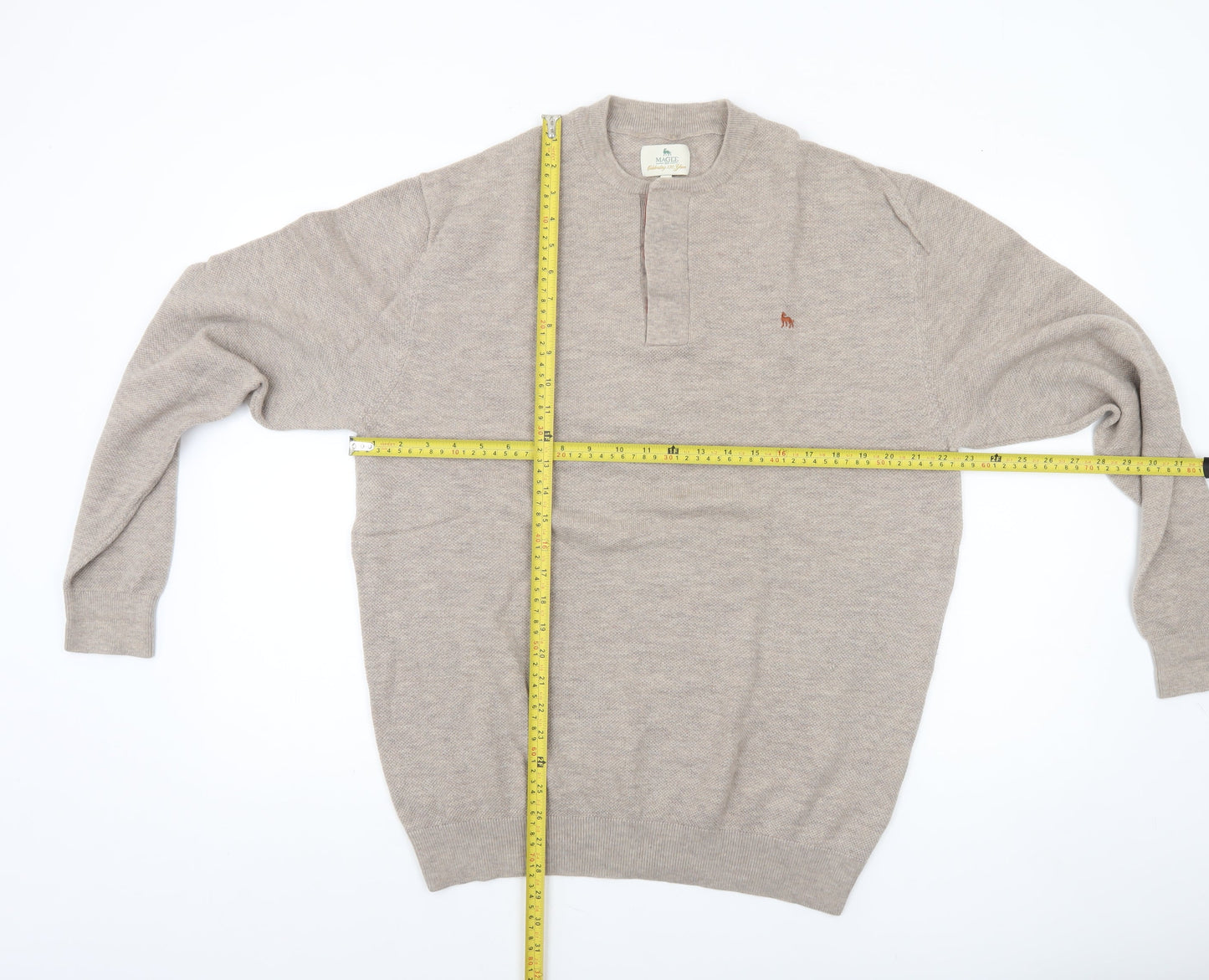 Magee Men Beige 2XL Merino Wool Henley Jumper Lightweight Knit