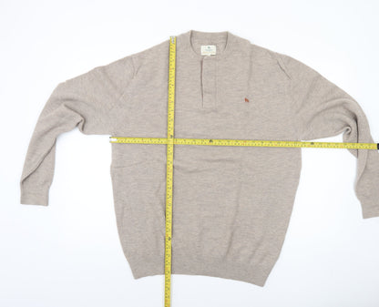 Magee Men Beige 2XL Merino Wool Henley Jumper Lightweight Knit