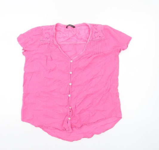 Dunnes Women’s Pink Cotton Short Sleeve Button Blouse Size S