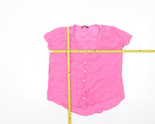 Dunnes Women’s Pink Cotton Short Sleeve Button Blouse Size S