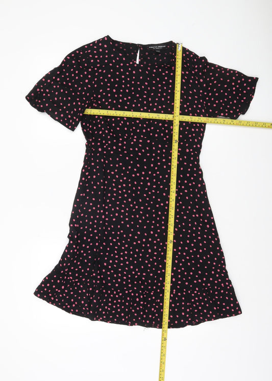 Dorothy Perkins Women Black Pink Polka Dot Fit & Flare Dress Size 8