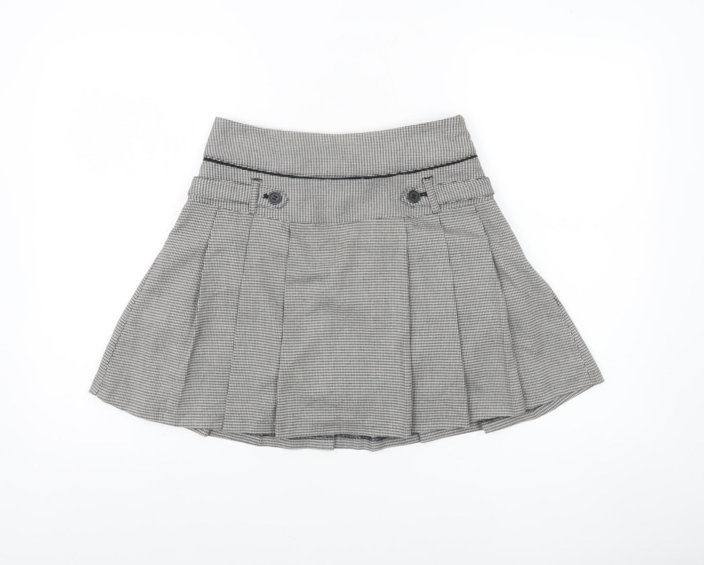 Next Women Grey Houndstooth Pleated Mini Skirt Size 6
