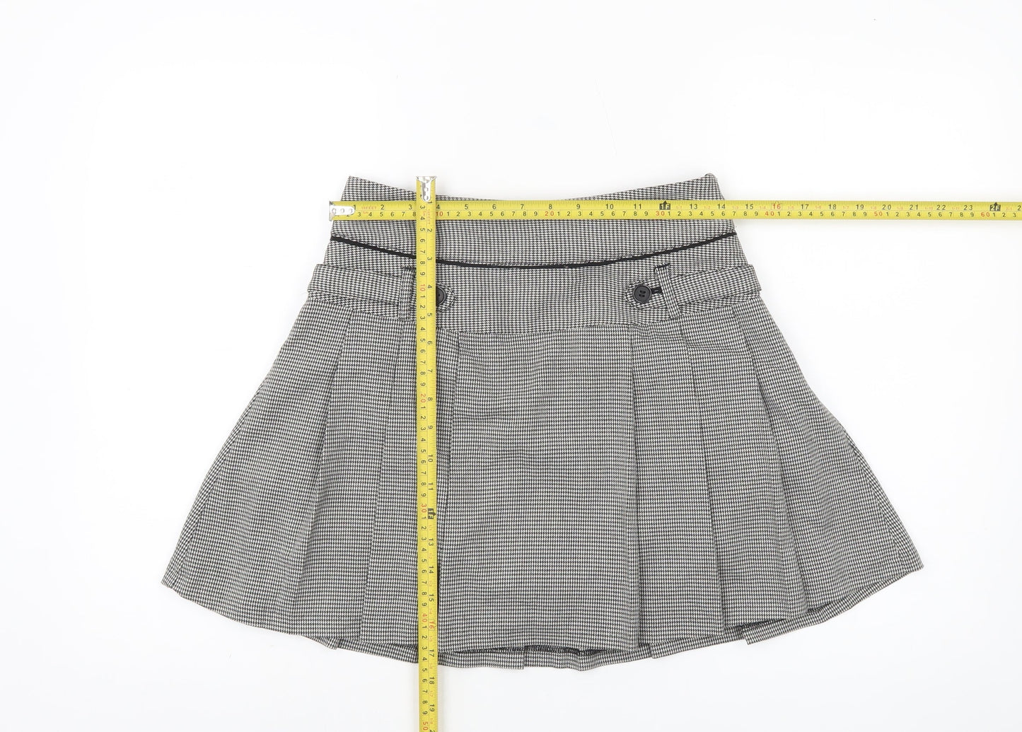 Next Women Grey Houndstooth Pleated Mini Skirt Size 6