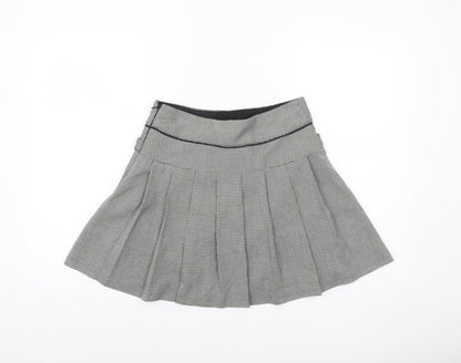Next Women Grey Houndstooth Pleated Mini Skirt Size 6