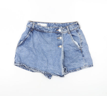 ZARA Womens Blue Denim Mom Shorts Size S High Rise Casual